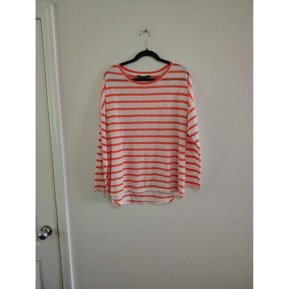 Kiara Womens XL Orange White Striped Long Sleeve Top Lightweight Knit Pullover‎